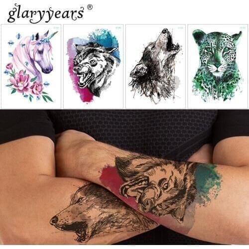 Glaryyears 1 Sheet Temporary Tattoo Sticker Fashion Fake Tatoo Wolf Flash Tatto Waterproof Small Body Art Men Women 25 Designs