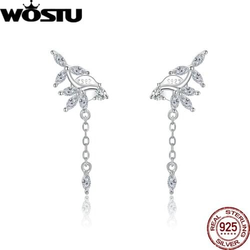 WOSTU Silver Flowers Tassel Long Earrings 100% 925 Sterling Silver AAA Zircon Earrings For Women Wedding Fashion Jewelry FNE350