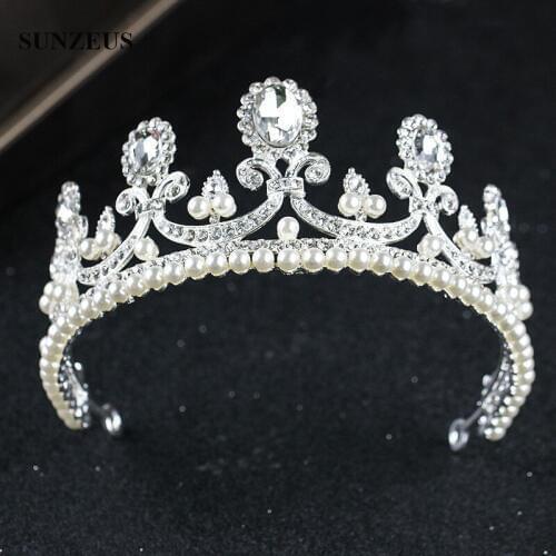 Pearls Bridal Crown Crystal Princess Wedding Tiara With Rhinestones Silver Metal Head Decoration Brides Headwear SQ0293