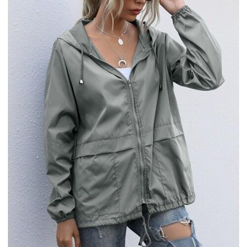 2021 Autumn New Women Solid Lightweight Thin Hooded Jacket Jogger Walking Raincoat Casual Zipper Hoodies Overcoat
