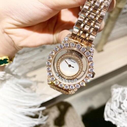 Movable Happy Crystals Women Jewelry Watches Cool Transparent Case Rhinestone Fashion Watch Full Steel Bracelet Wrist watch 3Bar