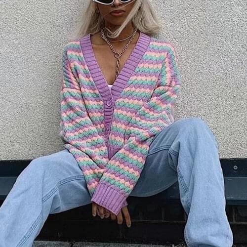 Low Price Promotion Cardigan For Women Sweater Taro purple Long Sleeve Loose Casual Womens Sweaters 2021 Autumn Winter Top