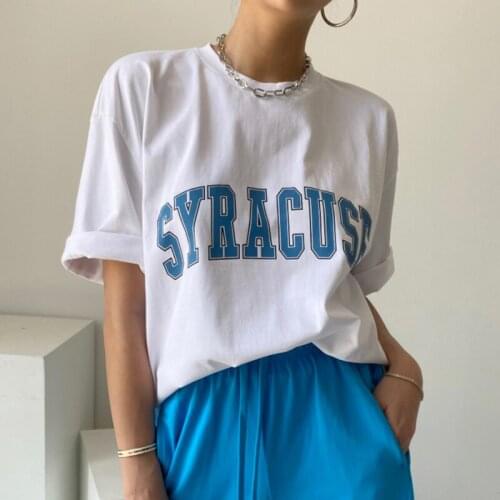 Korea Chic Summer Simple Round Neck Pullover Letter Printing Hit Color Loose Casual All-Match Short-Sleeved T-Shirt Women