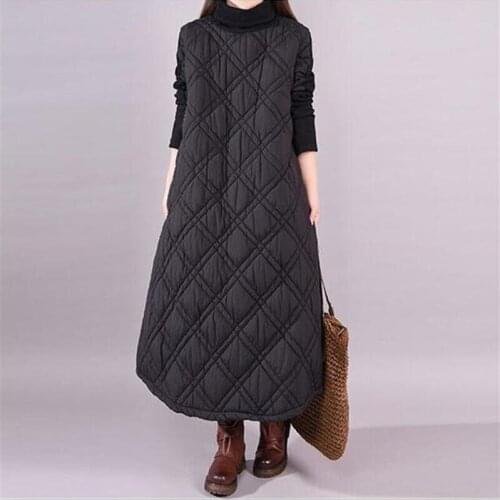 Women Winter Thick Cotton Dress Fashion Casual Loose Patchwork Long Dress Vestidos