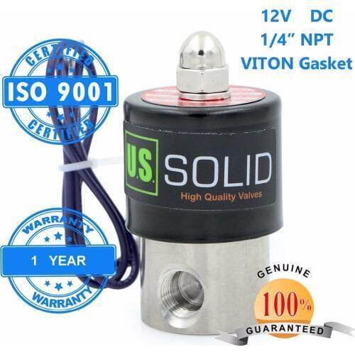 U.S. Solid 1/4" Stainless Steel Electric Solenoid Valve 12V DC NPT Thread Normally Closed water, air, diesel... CE Certified