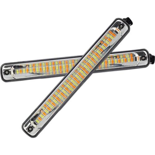 2pcs Car DRL LED Universal Daytime Running Light Waterproof Headlight Strip Sequential Flow Yellow Turn Signal White DRL Light