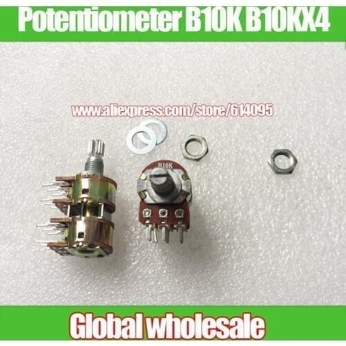2pcs F 148-type Quad Rotary Potentiometer B10K B10KX4 / Handle Length 15MM Flower 12 Feet