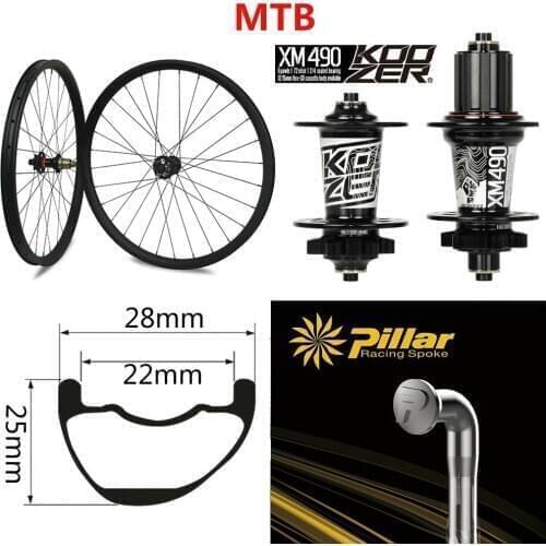 29er Carbon Hookles/Asymmsetric Wheel Koozer XM 490 Hub For Cross Country All Mountain Wheelset 700c 28*25mm Rim 360g Only