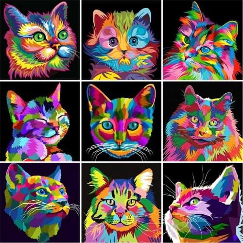5D DIY Diamond Embroidery Cat Rhinestone Art Full Round Diamond Painting Animals Cross Stitch Mosaic Home Decoration