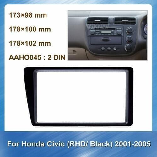 Car Radio Fascia for Honda Civic 2001-2005 RHD Black DVD frame Dash Mount Kit Adapter Trim Facial Panel Frame Dashboard 2 Din