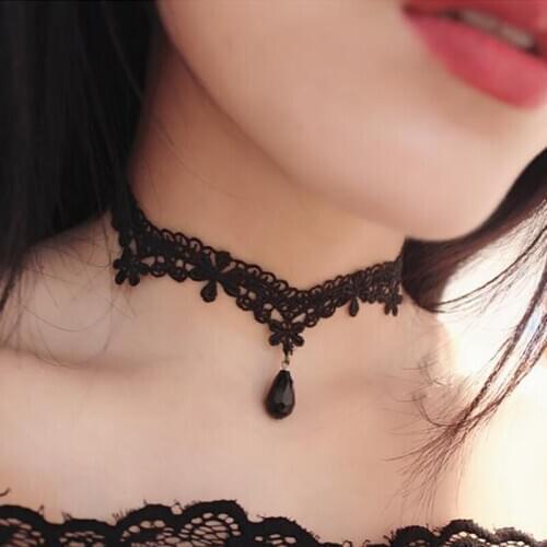 Black White Gothic Lace Choker Party Jewelry Gift For Women Elegant Crystal Clavicle Chain Accessories Flower Collar Necklaces