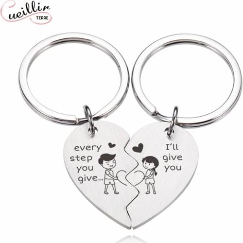 Customized Couples Keychain Boyfriend Girlfriend Keyring Husband Anniversary Valentine Day Gift Women Men KeyChain Bag KeyChain