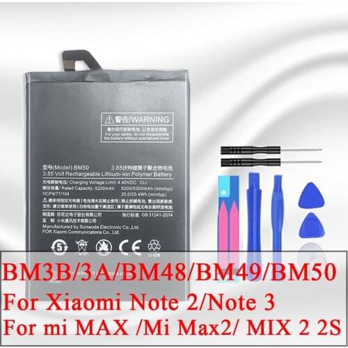 KiKiss Battery BM3A BM3B BM48 BM49 BM50 For Xiaomi Mi Max 2 MIX 2 2S Note 2 3 Mobile Phone Replace Bateria High Quality
