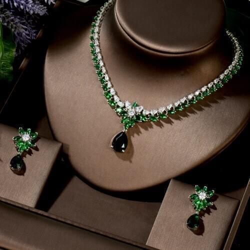 HIBRIDE High Quality Cubic Zirconia Wedding Necklace and Earrings Luxury Crystal Bridal Jewelry Sets for Bridesmaids N-1450