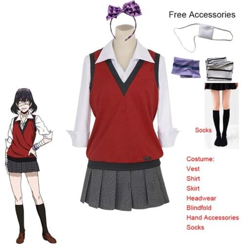 Kakegurui Midari Ikishima Cosplay Costume Compulsive Gambler Uniform Anime Accessories JK Clothing Vest Dress School Suit Gift