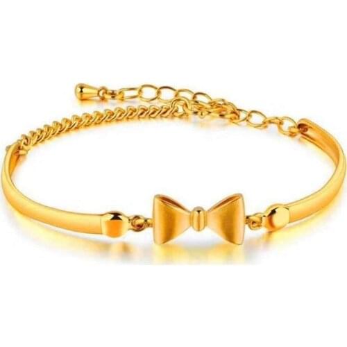 Beautiful Temperament Jewelry Yellow Gold Filled Womens Wedding Bracelet Bow Bangle