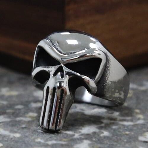 Personality Punisher Skull Ring Men High Polish 316L Stainless Steel Punk Biker Ring Cool Male Viking Nordic Rings Jewelry Gift