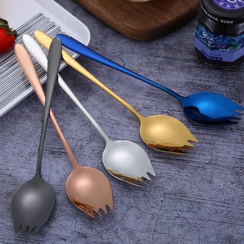 304 stainless steel salad spoon long handle fork spoon one spoon creative household student fruit fork spoon wholesale
