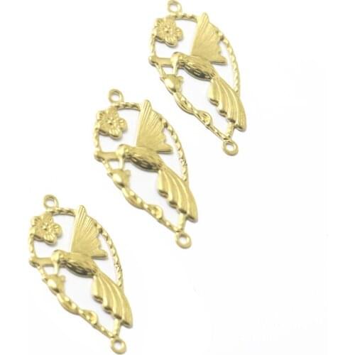 Fashion brass accessories double hanging holes flowers and birds hollow pendant necklace diy jewelry handmade materials