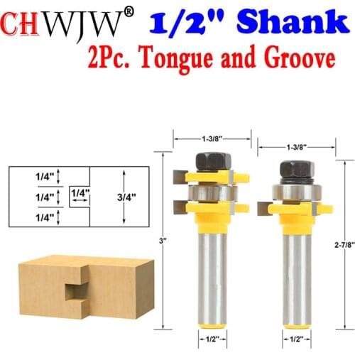 2pc Tongue and Groove Router Bit Set 1/4" x 1/4" - 1/2" Shank Woodworking cutter Tenon Cutter for Woodworking Tools