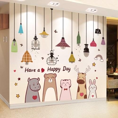 [shijuekongjian] Cartoon Animals Wall Stickers DIY Chandelier Lights Wall Decals for Kids Bedroom Baby Room House Decoration
