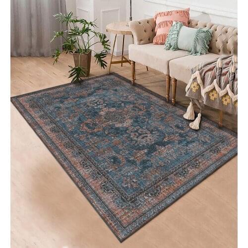 Mavi Etnik Desenli Halı Şönil Orjinal Desenli halı oturma odası yatak odası mutfak kaymaz anti alerjik ücretsiz kargo halı