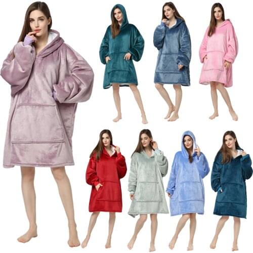 Autumn and winter warm pajamas for men and women, flannel solid color cashmere hooded pullover, home pajamas, lazy pajamas