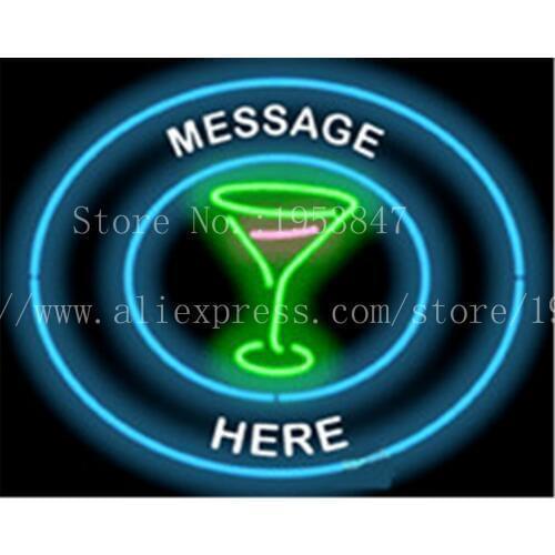 Custom Message Cocktail Glass Circular NEON SIGN REAL GLASS BEER BAR PUB LIGHT SIGNS store display Bulbs Desserts Lights 19*15"