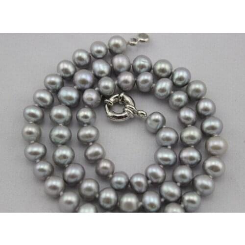 Fresh water pearl necklace 7-8mm Gray 17INCH