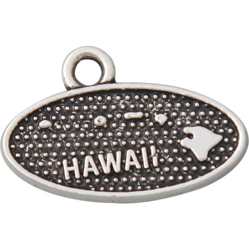 RAINXTAR Double Side Alloy Map Charms Hawaii Shape Vintage American State Map Charms 13*19mm 50pcs AAC294