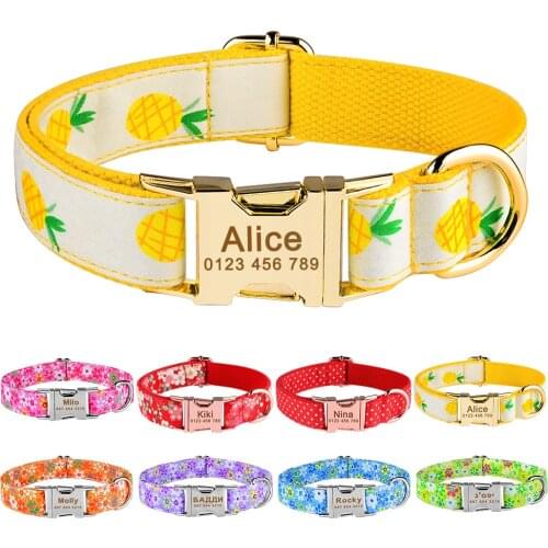 Colorfast Regulable Nylon Personalized Dog Collar Custom Engraved Dog Collar Small Large Unisex small dog accessories Collar Tag