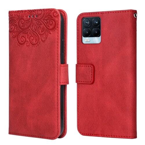 Luxury Leather Case for Realme 8 Pro Flower Embossing RMX3081 Wallet Flip Phone Case for Realme 8Pro Cover