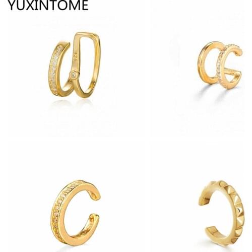 1PC Plated 24K Gold/925 Silver Clip Earrings For Women Ear Cuff Conch Non-Hole Diamond Pattern Earrings Fashion Jewelry