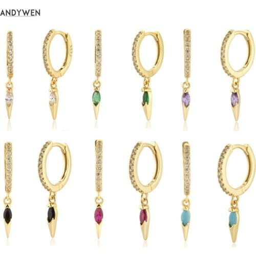 ANDYWEN Sterling Silver Spike Drop Earring Piercing Fashion CZ Ovals Circle Women Fine Jewelry Party Wedding Jewels 2020