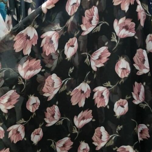 Flower Printed Chiffon Shirt Dress Bohemian Holiday Skirt Soft Fashion Fabric