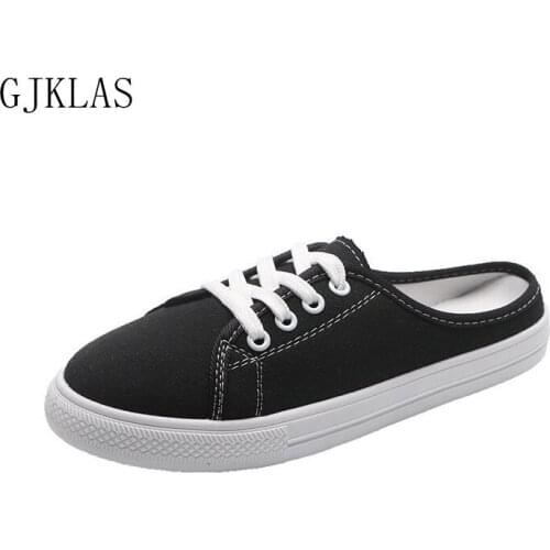 Woman Slippers Canvas Shoes Women 4 Colours Half Slippers Lace-up Sport Women Casual Sneakers Summer Fashion Light Flat Shoes