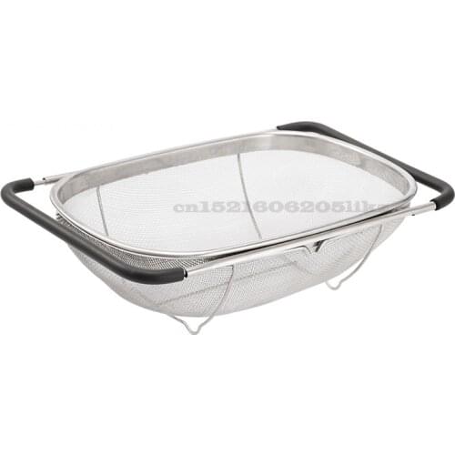 Stainless Steel Sink Drain Basket Rubber Grip Handles Oval Colander Sink Vegetables Draining Rack Home Storage Basket
