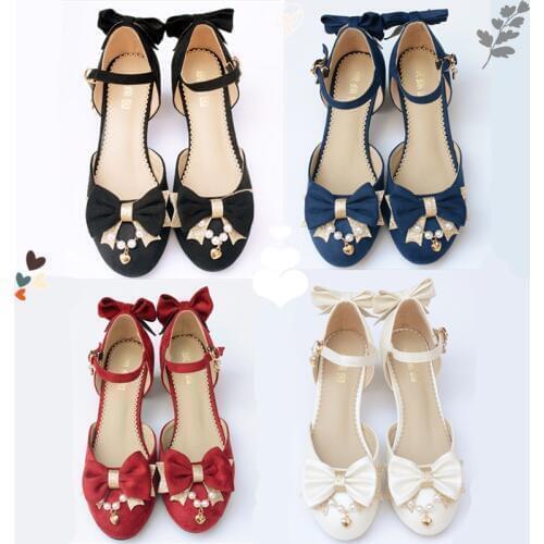 Japanese sweet lolita shoes kawaii girl tea party princess kawaii shoes high heel 3-5cm retro lace bowknot shoes loli cosplay