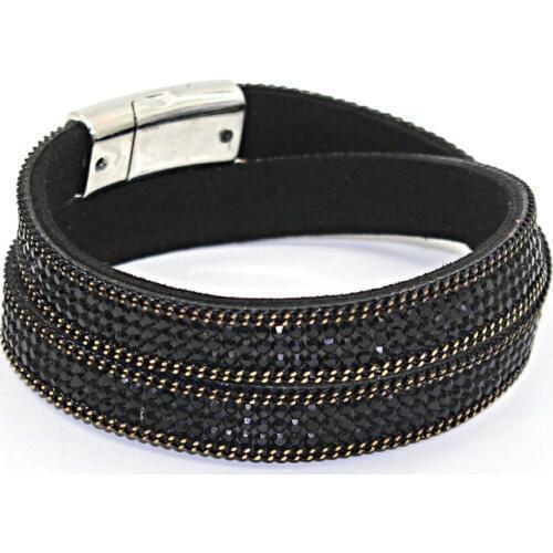 1 pc/lot 2018 New Arrival Fashion Rhinestone Charm Leather Bracelet 2 Row With Full Crystal Bangle Women Jewelry For Party Gift