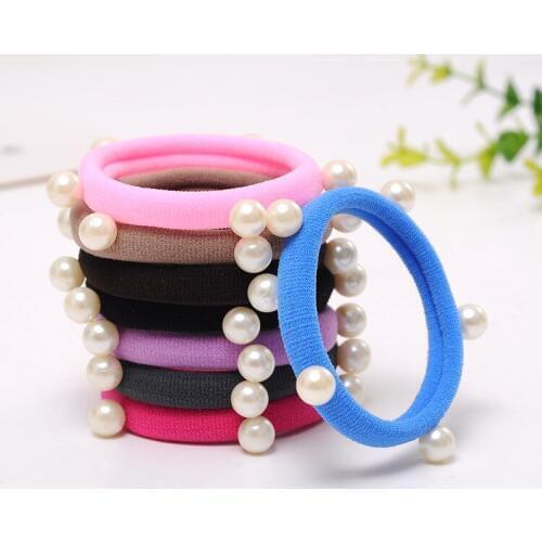 12pieces/set Wholesale women pear hair rope Newstyle Pearl Towel hair ring headdress braiding hair band rope