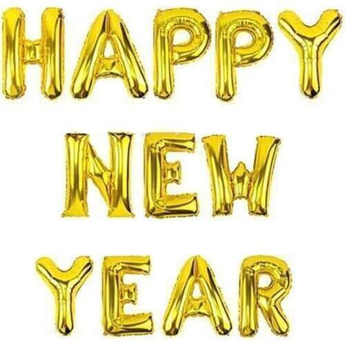 12PCS 16in Happy New Year Balloon Cute Alphabet Aluminum Foil Balloon Golden Universal Anniversaire Festival Party Decorative