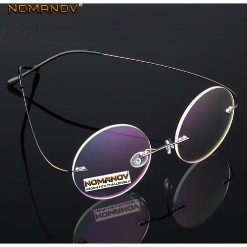 2019 Ultra-light Rimless Round Black Silver Frame Classic Trend Spectacles With Optical Lenses Or Photochromic Gray / Brown