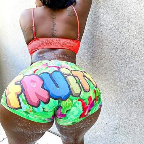 2021 Summer Fashion Printed Hot Shorts Women High Waist Sports Fitness Biker Shorts Elastic Skinny Casual Sexy Hip Shorts