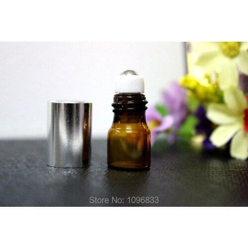 2CC Amber Roll on Bottle with Silver Lid, 2ML Glass Bottle with Steel Bead Ball, Glass Amber Essential Oil Bottle, 100pcs/Lot