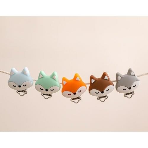 3pcs Baby Silicone Pacifier Clip Fox Shape Baby Teether Teething Necklace Stainless Pacifier Chain Clips Baby Food Grade Clips