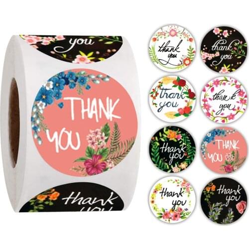500pcs/roll Thank You Stickers Pink Flower Stickers Seal Labels 1 Inch Color Labels For Business Sticker Stationery Supply