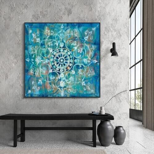 Abstract Art Posters and Prints Wall Art Canvas Painting Classic Brick Draw with Mandala Flower Picture for Living Room No Frame