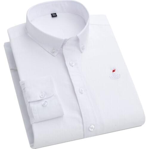 AOLIWEN 2021 new 100% cotton Oxford fabric white solid color slim business casual long sleeve shirt button collar men shirts