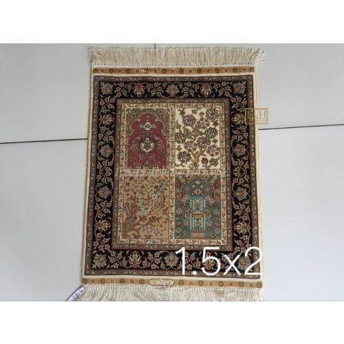 Free shipping 1.5'X2' 230 Line Handmade Silk Oriental Persian Rug hand Knotted silk carpet small persian rug