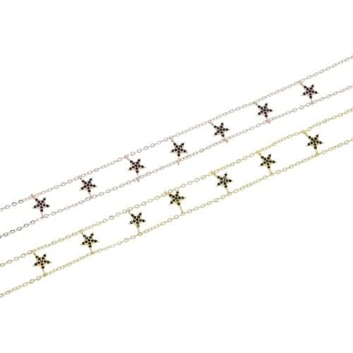 Double link chain black cz shinny star dainty charm gold rose gold colors fashion women 32+10cm star charm choker necklace